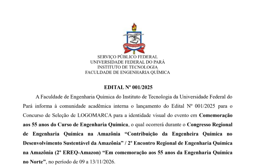 EDITAL 001-2025 - Concurso da Logomarca dos 55 Anos da Eng. Química